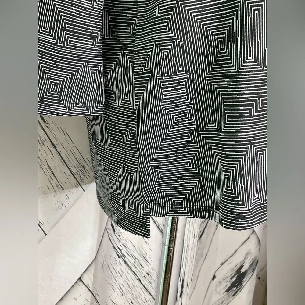 Clara Sun Woo Tunic Geometric Print Top Black White Square Neck Long Sleeve S - Picture 2 of 6